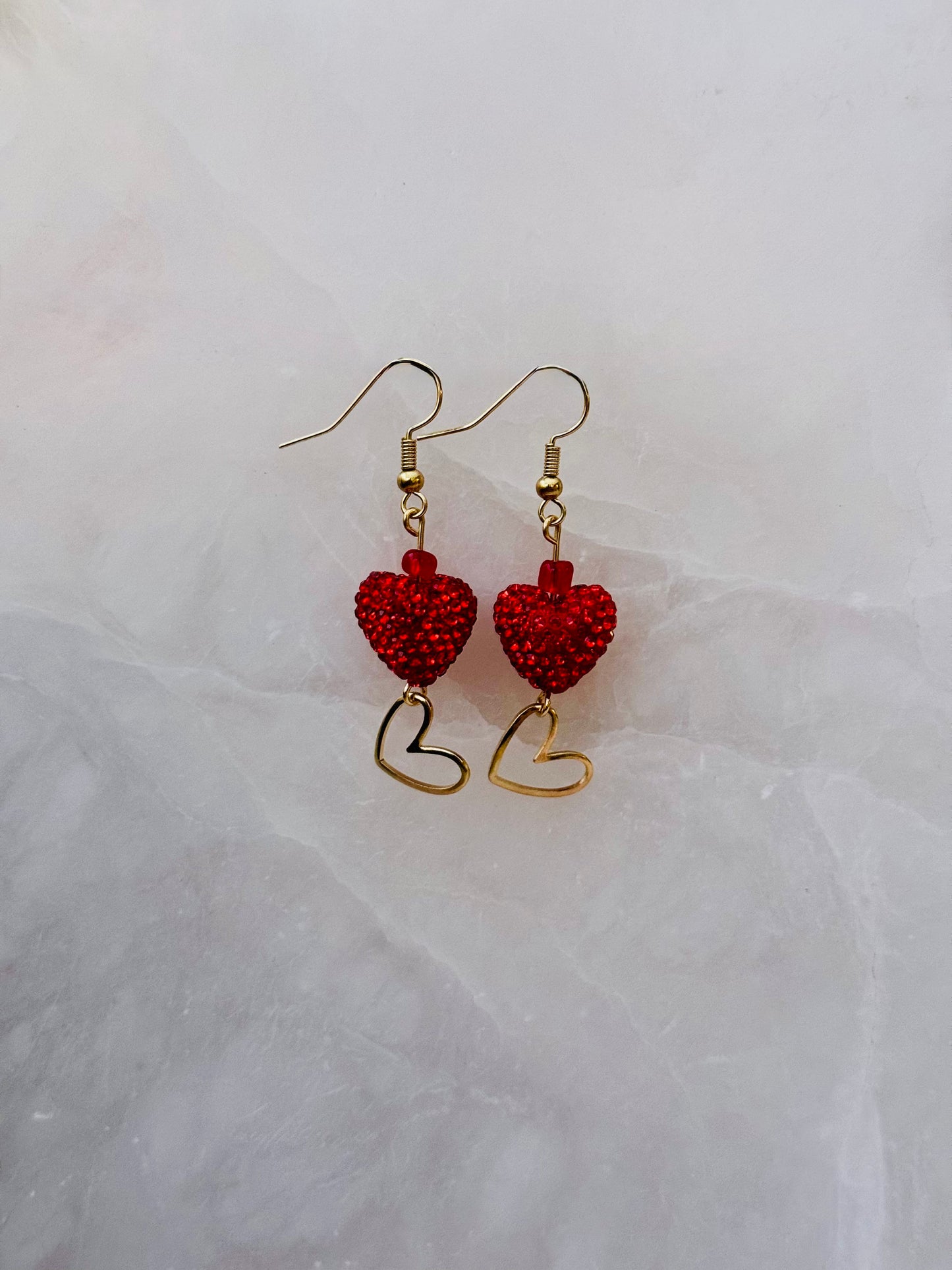 Bejeweled Studded Cupids Heart Dangle Earrings
