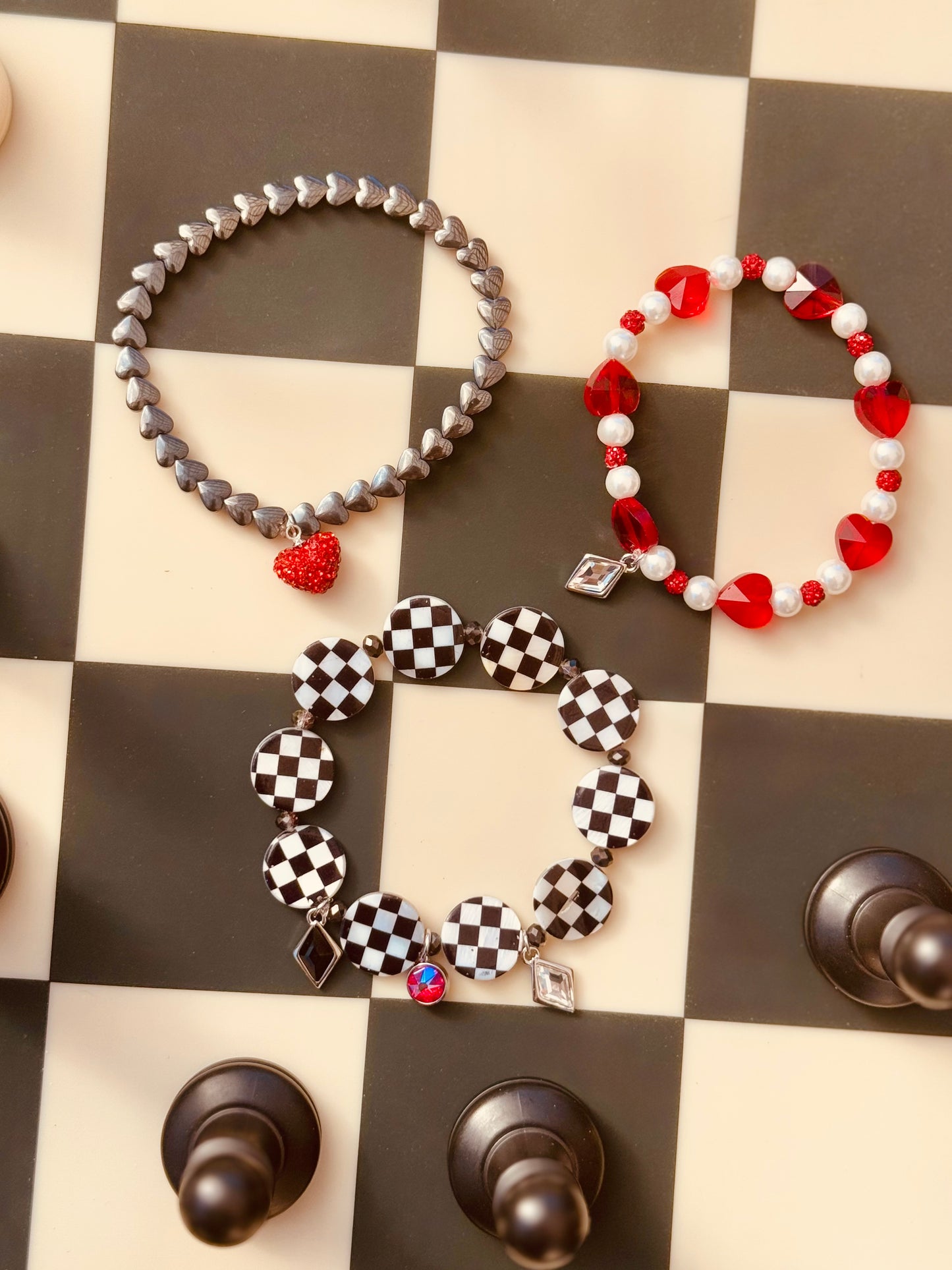 Suited for a Queen Bracelet with Checkered Shell and Hematite beads