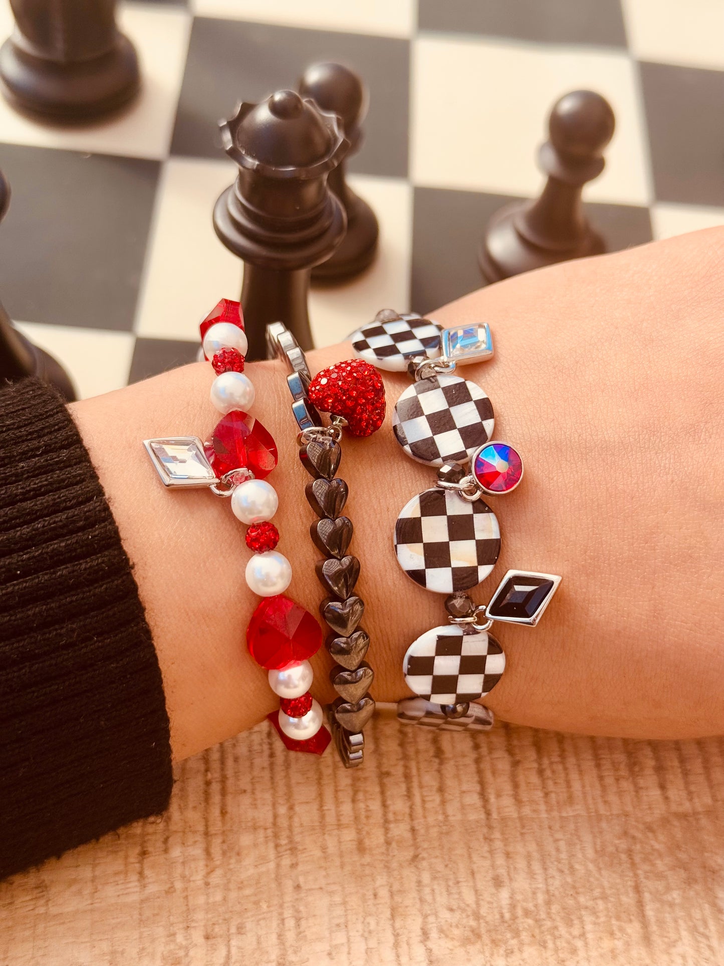 Suited for a Queen Bracelet with Checkered Shell and Hematite beads