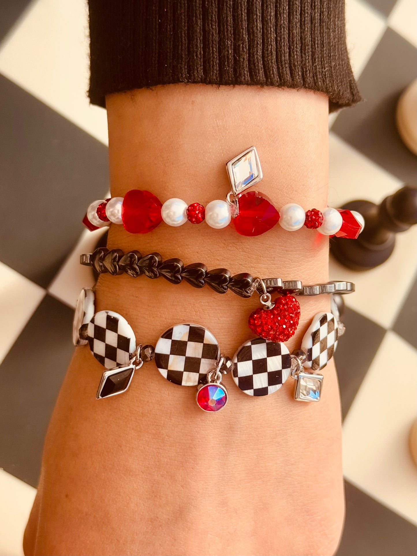 Suited for a Queen Bracelet with Checkered Shell and Hematite beads