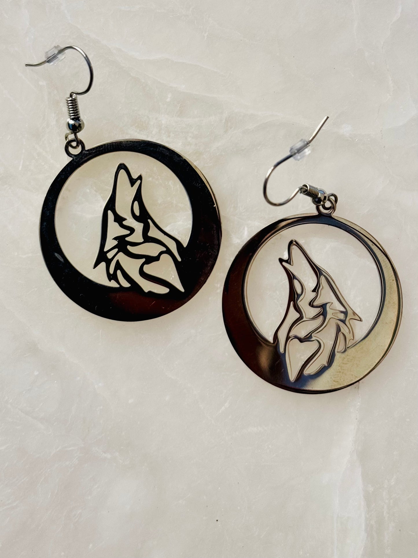 Stainless Steel Wolf Cutout Dangle Earrings