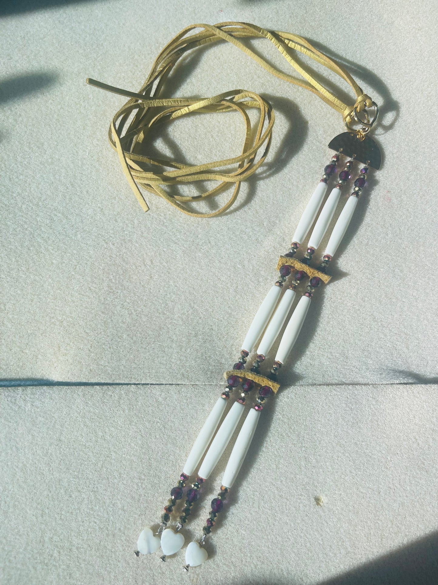 Royal Purple and Gold White Bone Hairpipes Choker and Earring Set