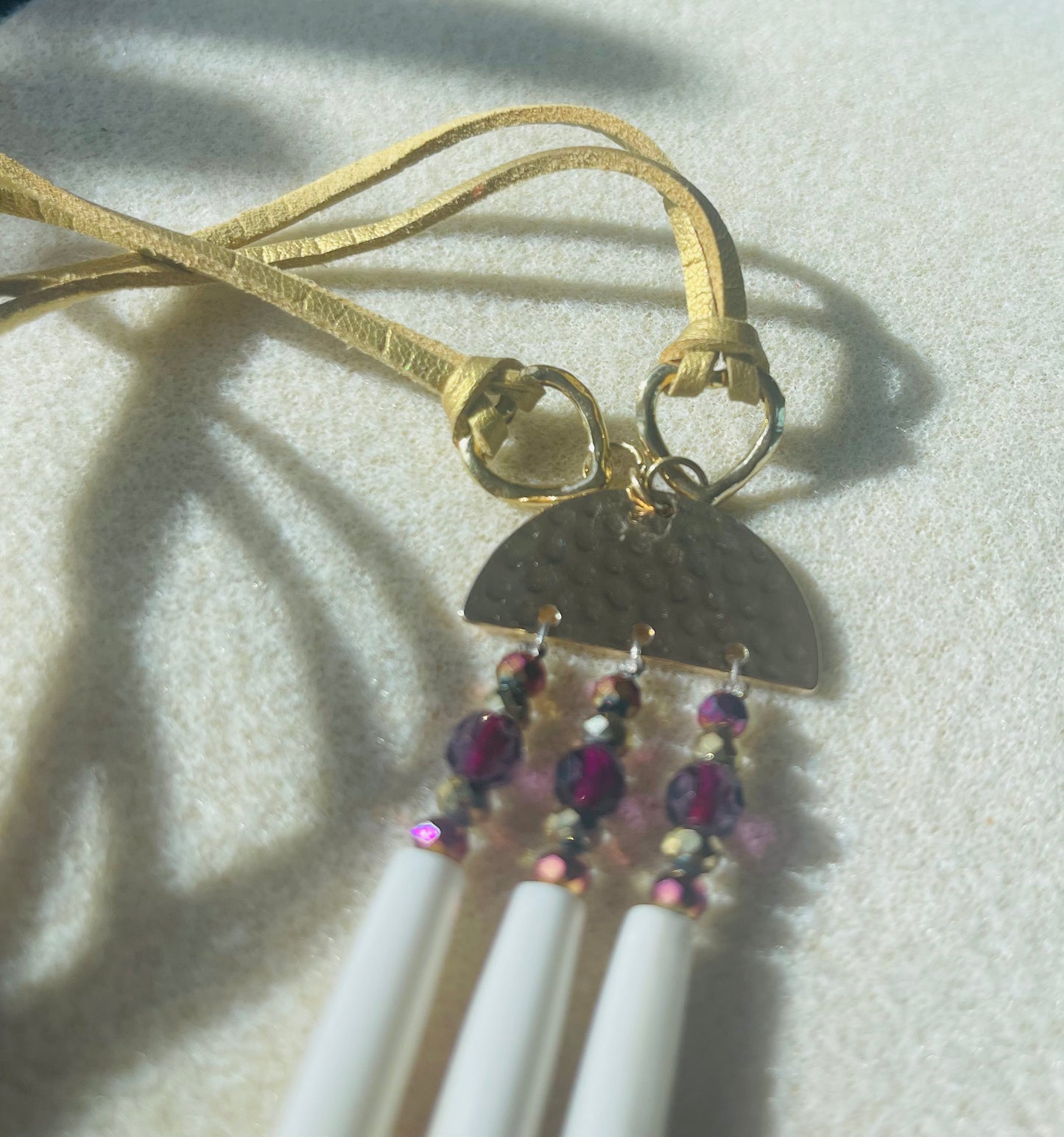 Royal Purple and Gold White Bone Hairpipes Choker and Earring Set