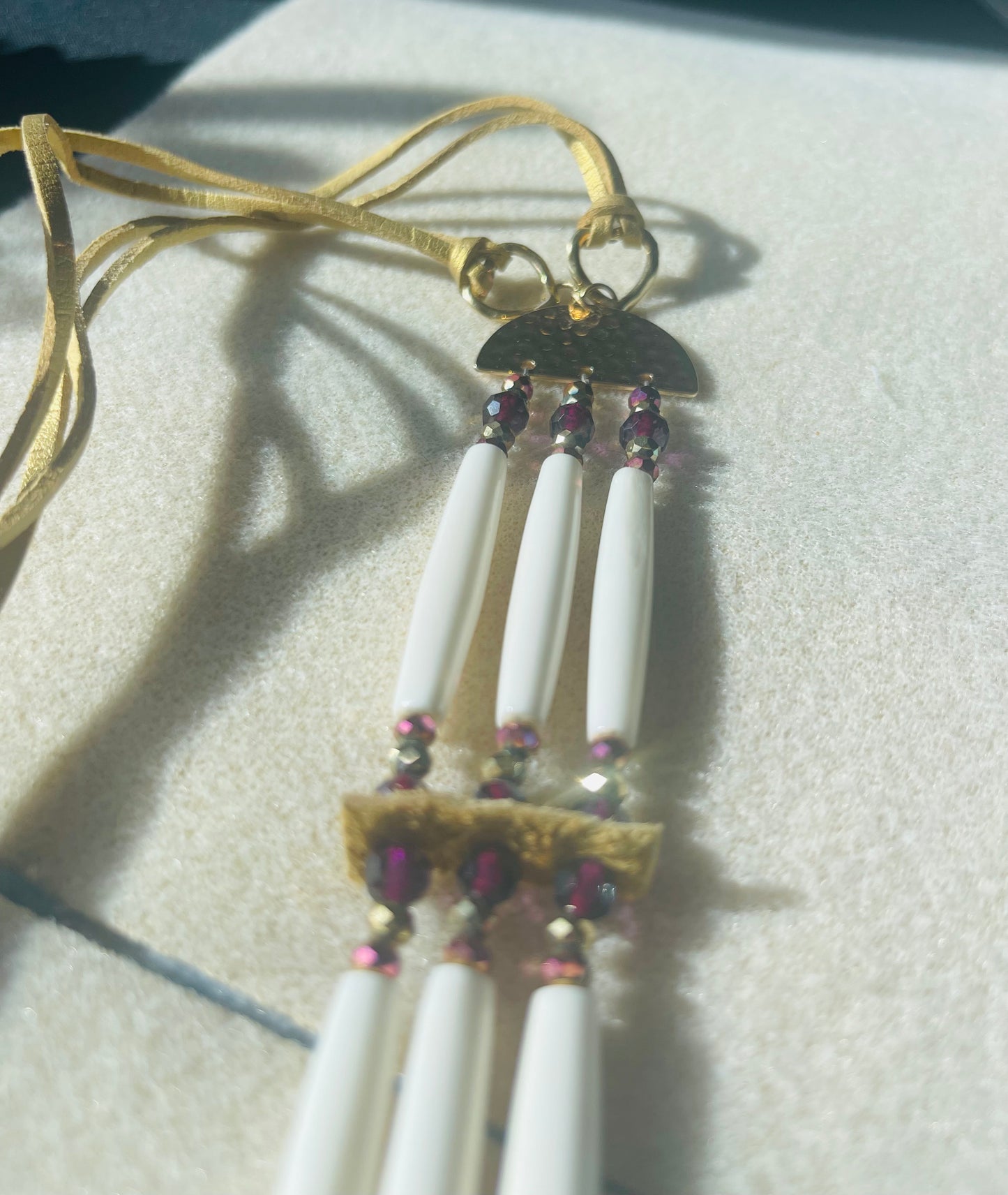 Royal Purple and Gold White Bone Hairpipes Choker and Earring Set