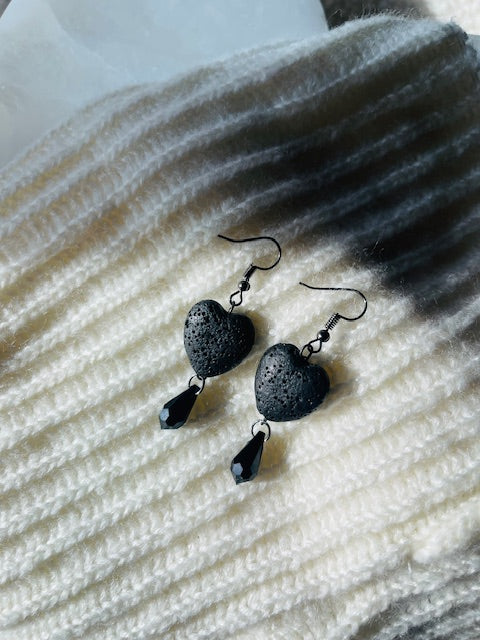 Lava Stone Heart Dangle Earrings