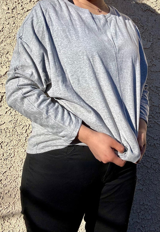 Gray Solid Color Patchwork Long Sleeve Top