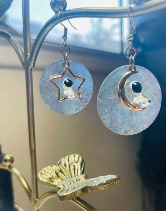 Full Moon Space Cadet Earrings with Shell Accent