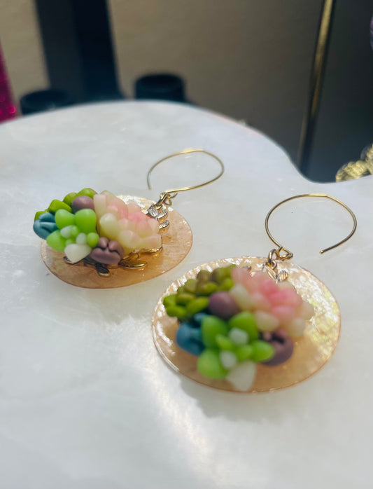 Cutsey Succulent Dangle Earrings with Shell Back