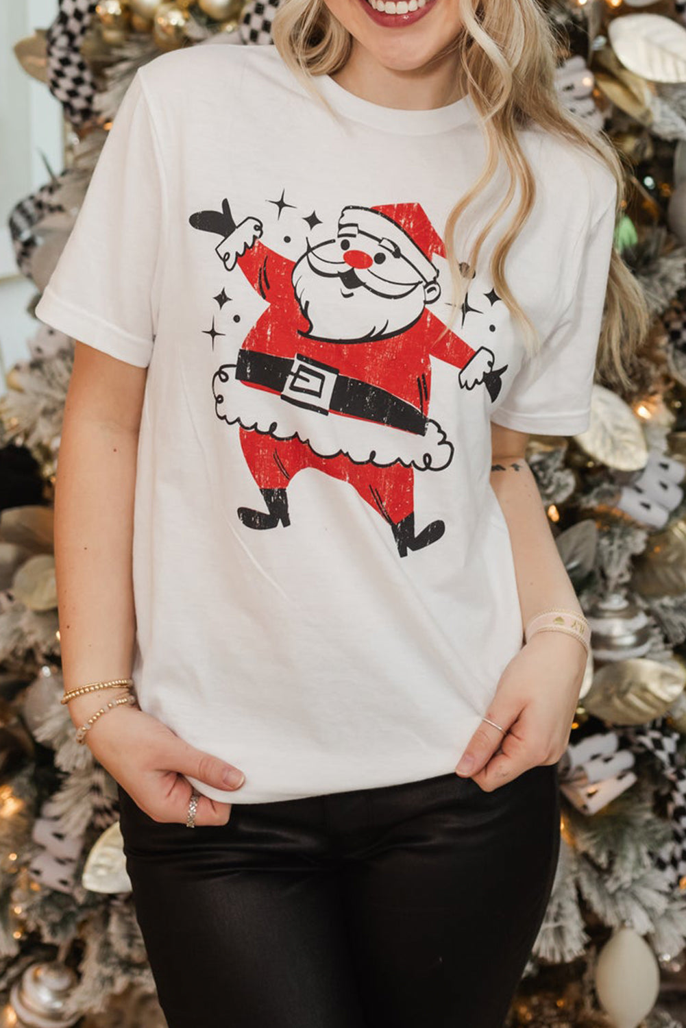 Cute and Fun Santa Christmas Printed Casual White T Shirt