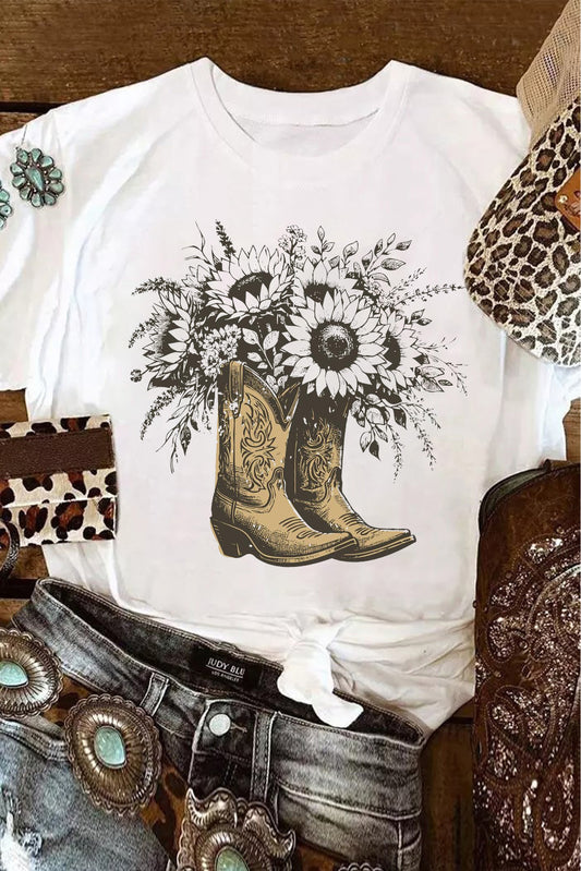 “Sunflower Boots” Graphic Tee – Cowgirl Bloom Edition