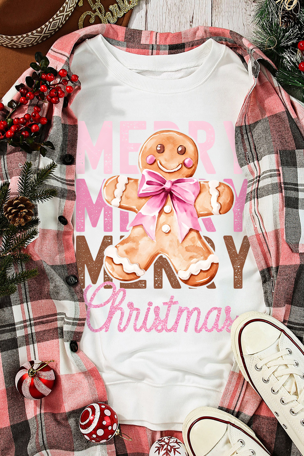 Merry Christmas Gingerbread Man Graphic Sweatshirt