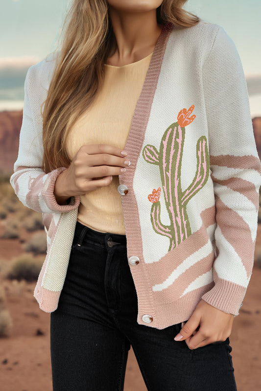 “Cactus Bloom” Desert Knit Cardigan – Apricot Sunset Edition